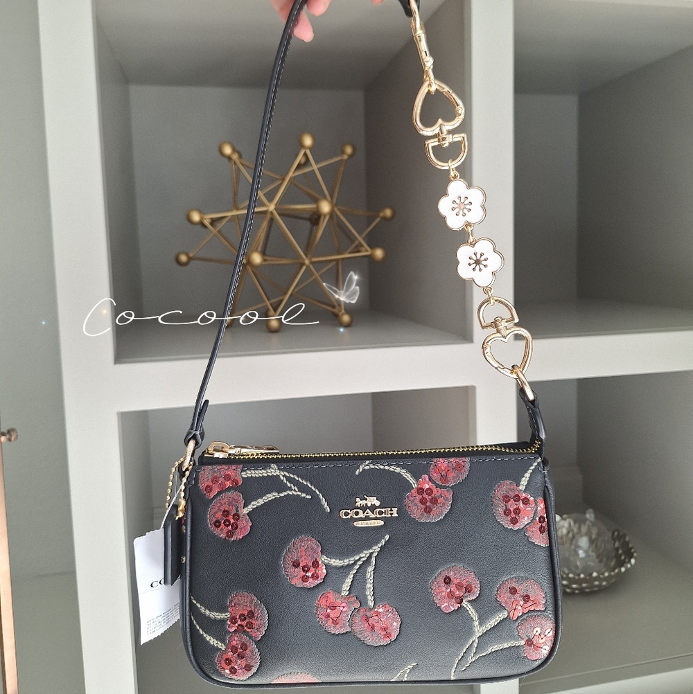 NWT Coach Nolita 19 In Signature Canvas With Cherry Print Plus Extended Chain - Picture 4 of 12